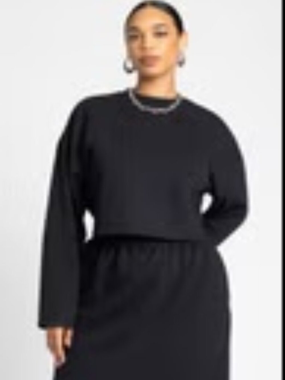 Elloquii Maxi French Terry Oversized Cropped Sweatshirt and Skirt Black 22-24